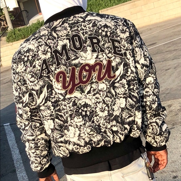 D G Amore Gray Floral Baroque Family Bomber Jackets Coats